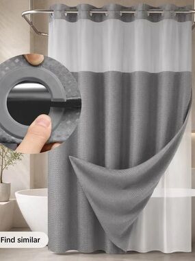 Gray Waffle Weave Hookless Shower Curtain Set with Snap-In Liner (72" x 75")